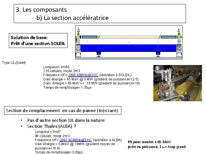 3. Les composants b) La section accélératrice Solution de base: Prêt d’une section SOLEIL