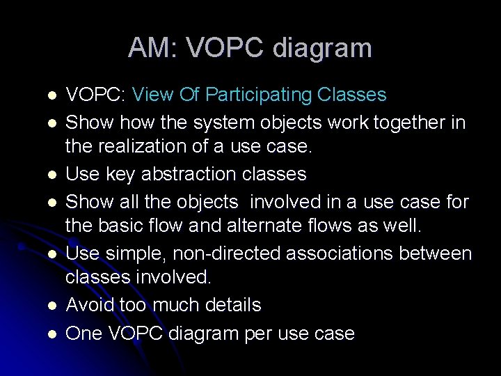 AM: VOPC diagram l l l l VOPC: View Of Participating Classes Show the