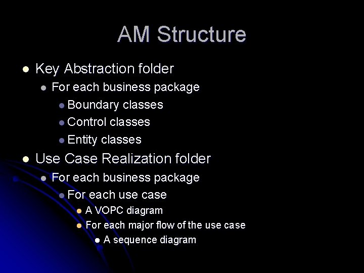 AM Structure l Key Abstraction folder l l For each business package l Boundary