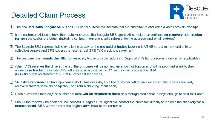 Detailed Claim Process ① The end user calls Seagate SRS. The HDD serial number