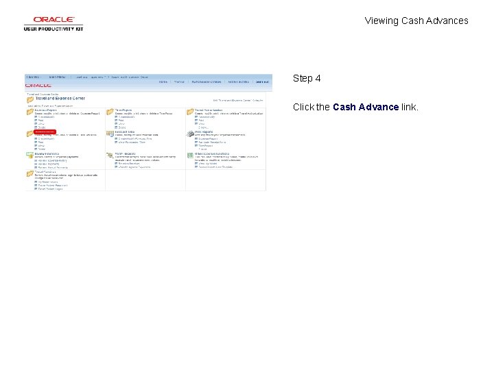 Viewing Cash Advances Step 4 Click the Cash Advance link. 