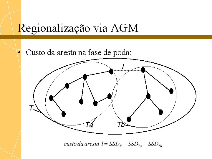 Regionalização via AGM • Custo da aresta na fase de poda: l T Ta