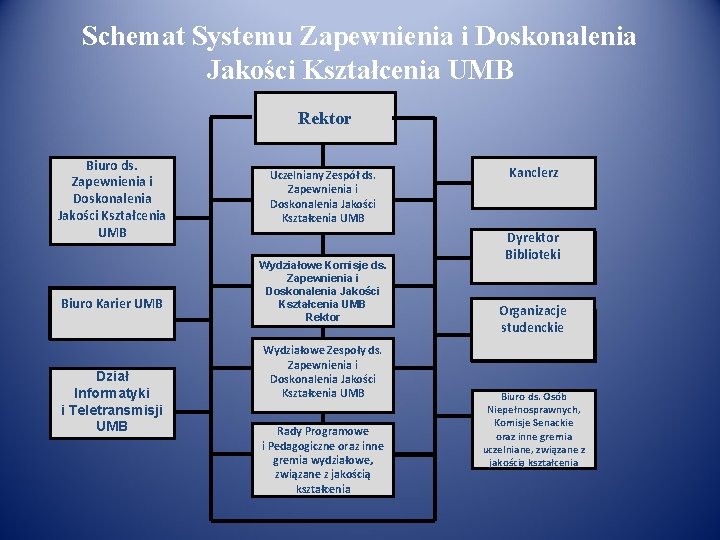 Schemat Systemu Zapewnienia i Doskonalenia Jakości Kształcenia UMB Rektor Biuro ds. Zapewnienia i Doskonalenia