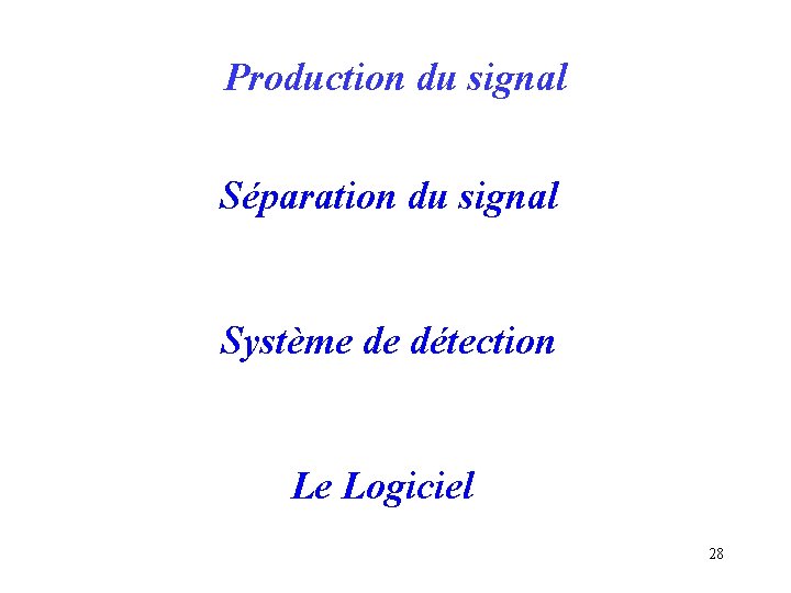 Production du signal Séparation du signal Système de détection Le Logiciel 28 