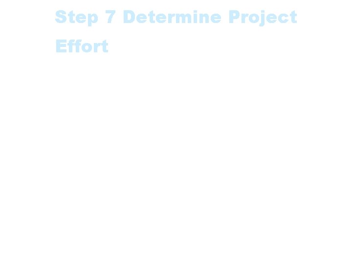 Step 7 Determine Project Effort Determine the total effort and elapsed time for the