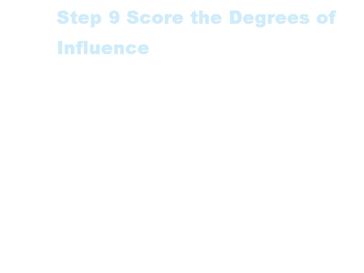Step 9 Score the Degrees of Influence Optionally assess the Degrees of Influence of