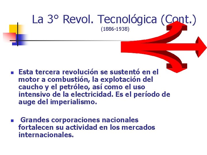 La 3° Revol. Tecnológica (Cont. ) (1886 -1938) n n Esta tercera revolución se