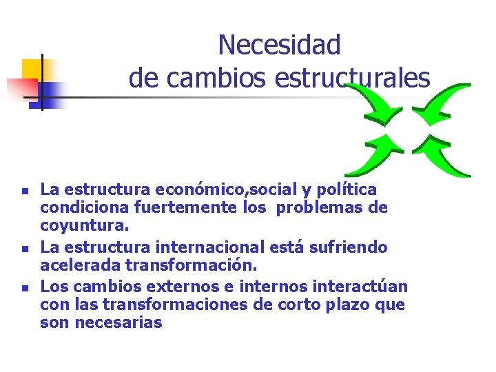 Necesidad de cambios estructurales n n n La estructura económico, social y política condiciona