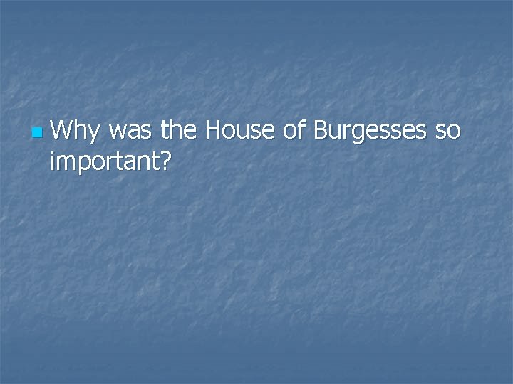 n Why was the House of Burgesses so important? 