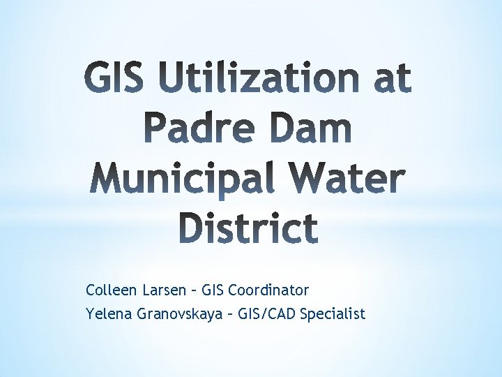 Colleen Larsen – GIS Coordinator Yelena Granovskaya – GIS/CAD Specialist 