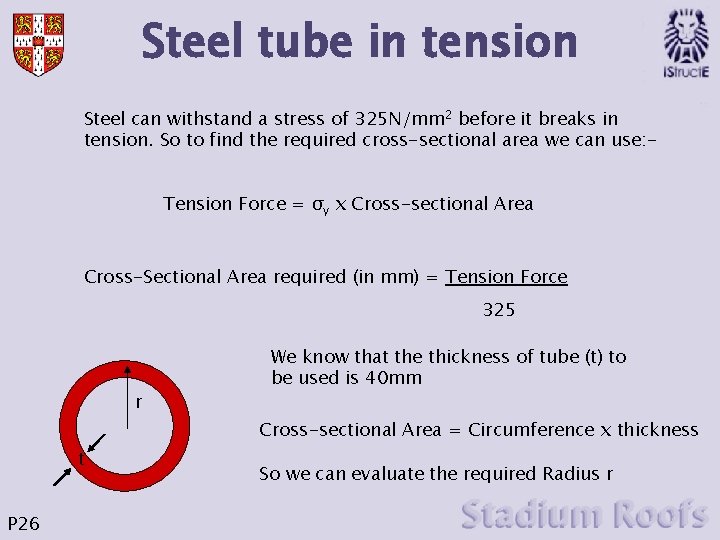 Steel tube in tension Steel can withstand a stress of 325 N/mm 2 before