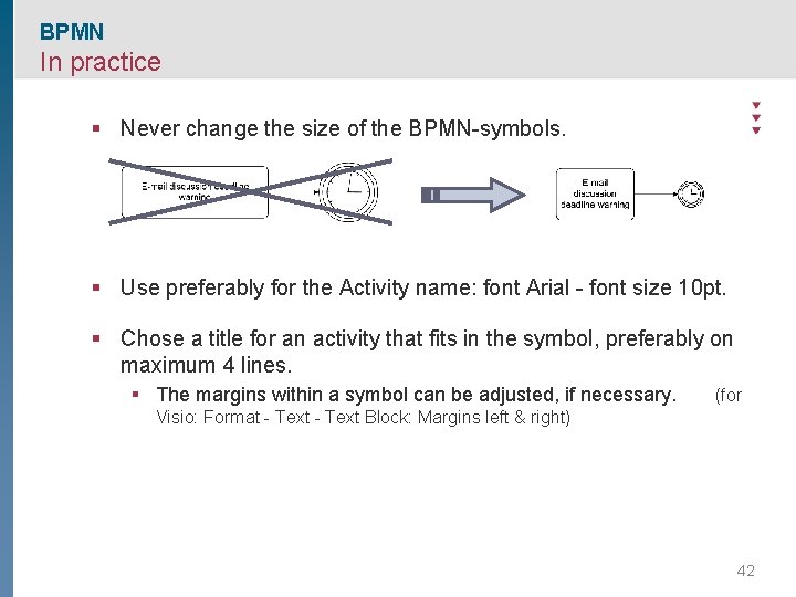 BPMN In practice § Never change the size of the BPMN-symbols. § Use preferably