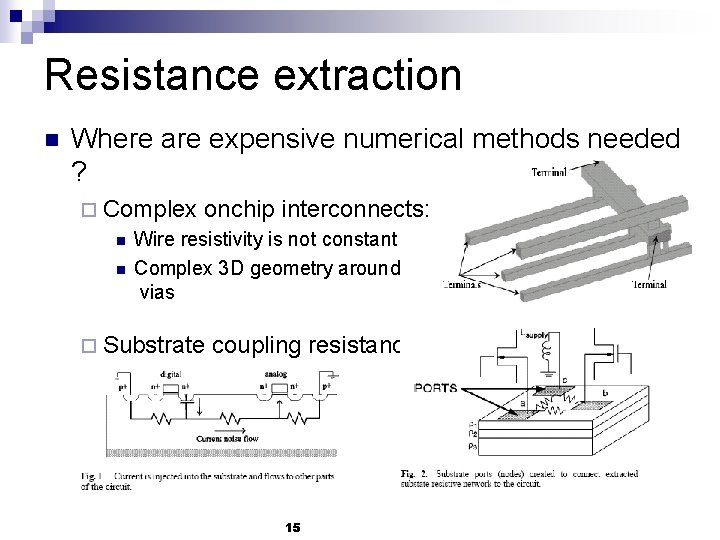 Resistance extraction n Where are expensive numerical methods needed ? ¨ Complex n n