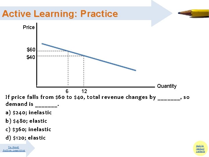 Active Learning: Practice Price $60 $40 6 12 Quantity If price falls from $60 Active Learning: Practice Price $60 $40 6 12 Quantity If price falls from $60