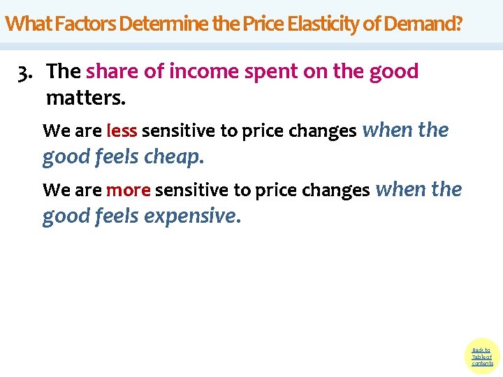 What Factors Determine the Price Elasticity of Demand? 3. The share of income spent What Factors Determine the Price Elasticity of Demand? 3. The share of income spent