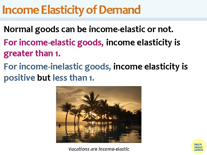 Income Elasticity of Demand Normal goods can be income-elastic or not. For income-elastic goods, Income Elasticity of Demand Normal goods can be income-elastic or not. For income-elastic goods,
