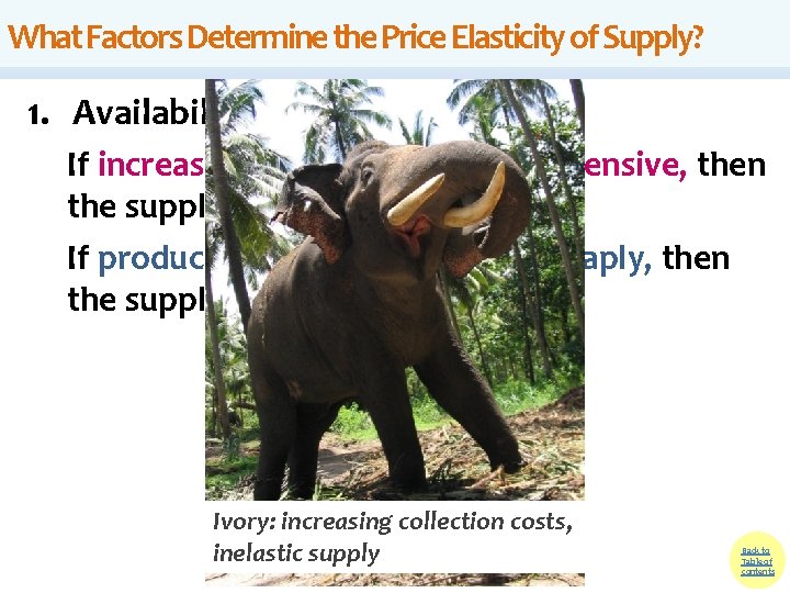 What Factors Determine the Price Elasticity of Supply? 1. Availability of inputs If increased What Factors Determine the Price Elasticity of Supply? 1. Availability of inputs If increased
