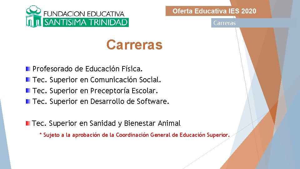 Carreras Profesorado de Educación Física. Tec. Superior en Comunicación Social. Tec. Superior en Preceptoría