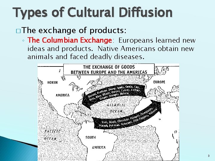 Types of Cultural Diffusion � The exchange of products: ◦ The Columbian Exchange: Europeans Types of Cultural Diffusion � The exchange of products: ◦ The Columbian Exchange: Europeans