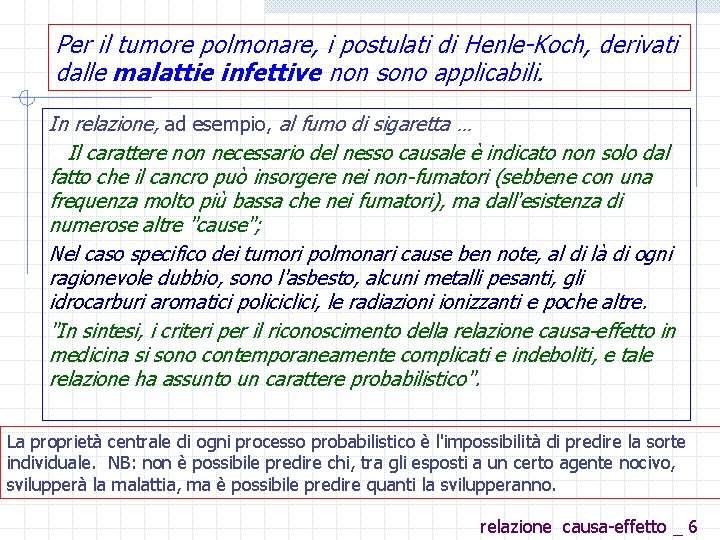 Per il tumore polmonare, i postulati di Henle-Koch, derivati dalle malattie infettive non sono