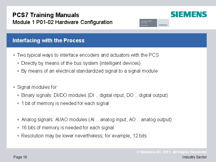 PCS 7 Training Manuals Module 1 P 01 -02 Hardware Configuration Interfacing with the