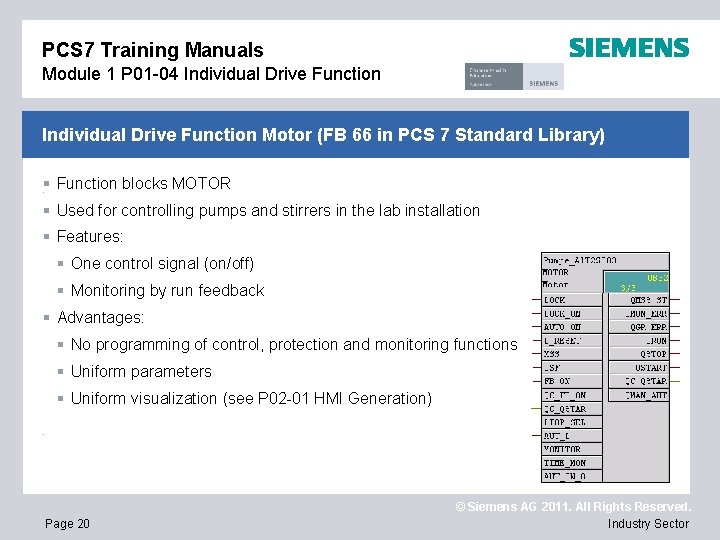 PCS 7 Training Manuals Module 1 P 01 -04 Individual Drive Function Motor (FB