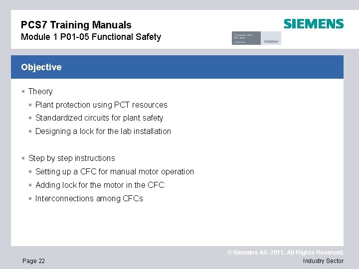 PCS 7 Training Manuals Module 1 P 01 -05 Functional Safety Objective § Theory