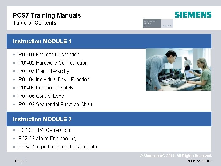 PCS 7 Training Manuals Table of Contents Instruction MODULE 1 § P 01 -01