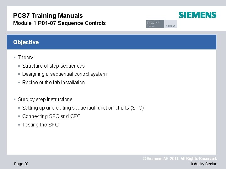 PCS 7 Training Manuals Module 1 P 01 -07 Sequence Controls Objective § Theory