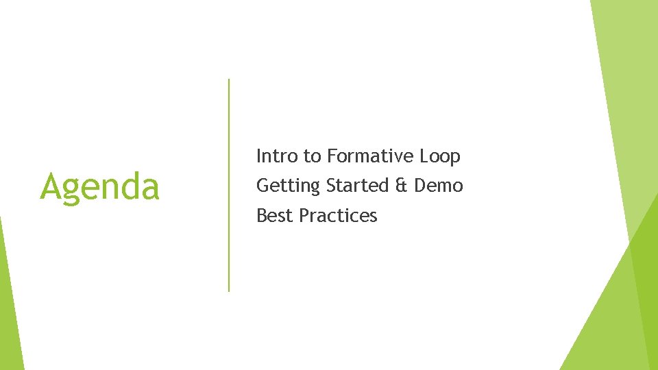 Agenda Intro to Formative Loop Getting Started & Demo Best Practices 