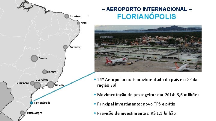 – AEROPORTO INTERNACIONAL – FLORIANÓPOLIS Fortaleza Natal Salvador Brasília Confins Viracopos Guarulhos Galeão •