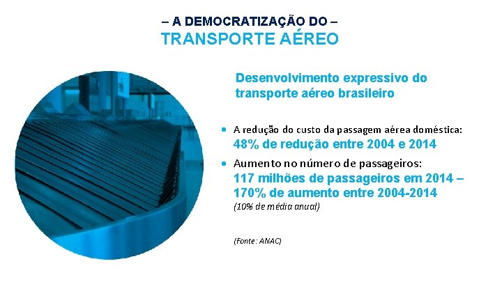 – A DEMOCRATIZAÇÃO DO – TRANSPORTE AÉREO Desenvolvimento expressivo do transporte aéreo brasileiro •