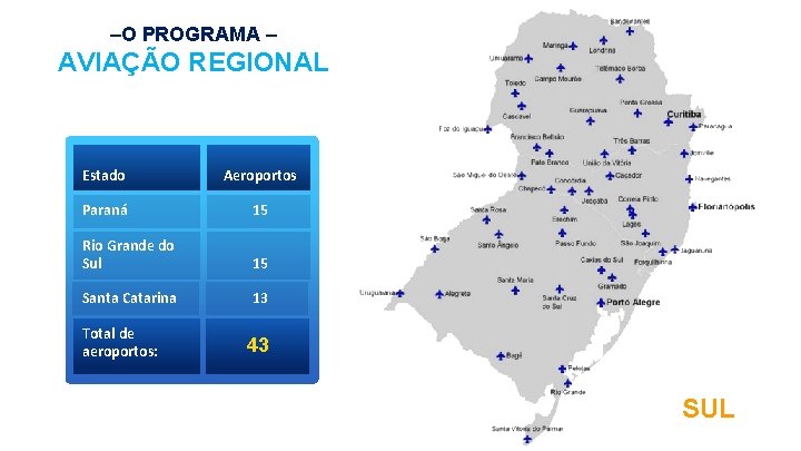 –O PROGRAMA – AVIAÇÃO REGIONAL Estado Aeroportos Paraná 15 Rio Grande do Sul 15