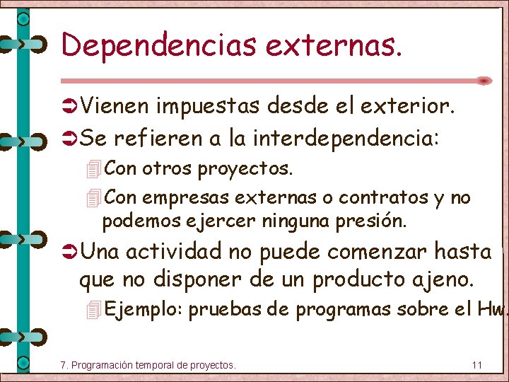 Dependencias externas. Ü Vienen impuestas desde el exterior. Ü Se refieren a la interdependencia: