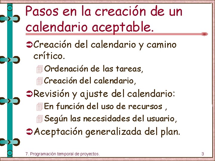 Pasos en la creación de un calendario aceptable. Ü Creación del calendario y camino