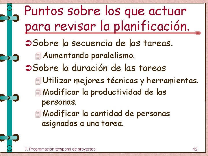 Puntos sobre los que actuar para revisar la planificación. Ü Sobre la secuencia de