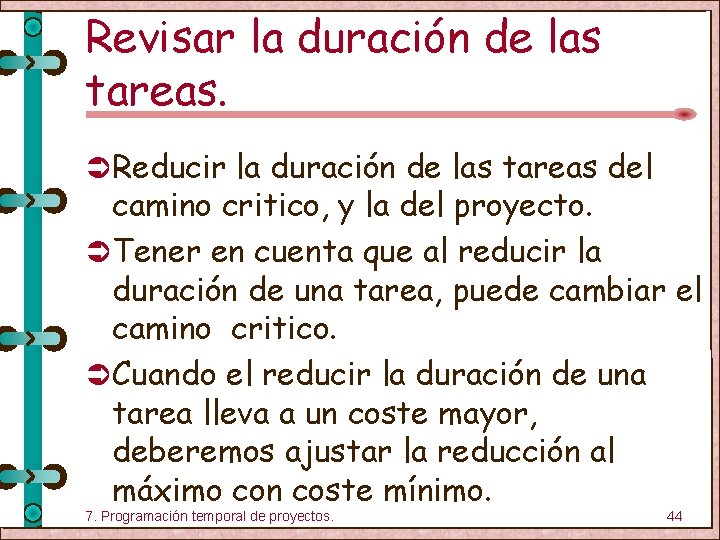 Revisar la duración de las tareas. Ü Reducir la duración de las tareas del