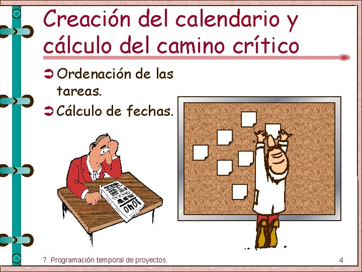 Creación del calendario y cálculo del camino crítico Ü Ordenación de las tareas. Ü