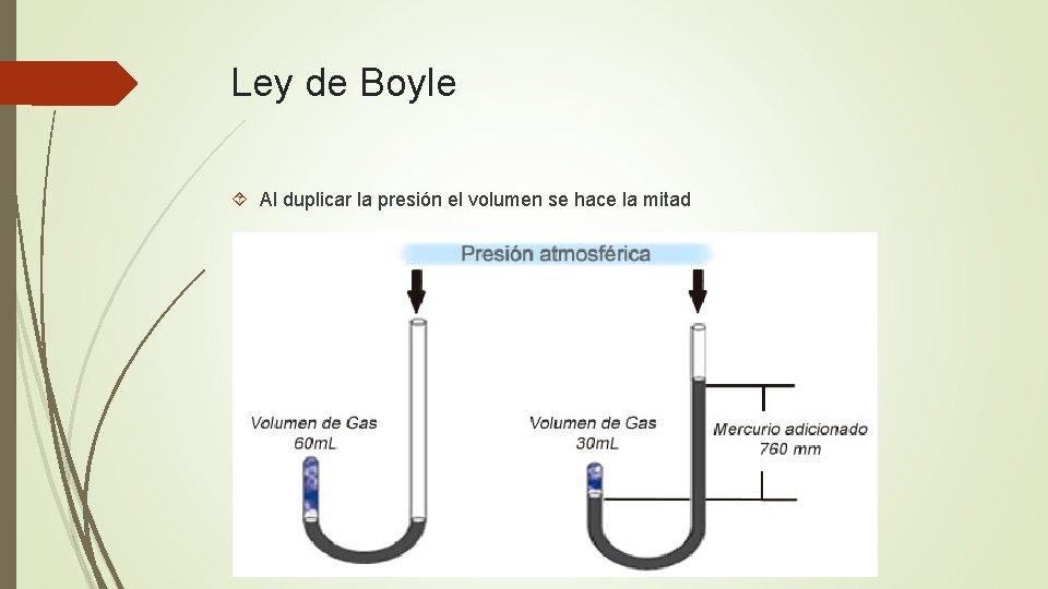 Ley de Boyle Al duplicar la presión el volumen se hace la mitad 