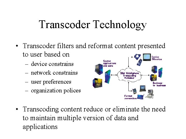 Transcoder Technology • Transcoder filters and reformat content presented to user based on –