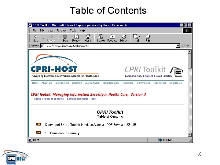 Table of Contents JHITA November, 2001 10 