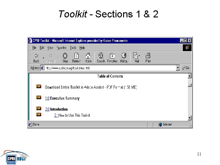 Toolkit - Sections 1 & 2 JHITA November, 2001 11 