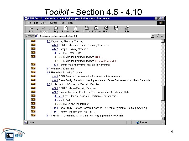 Toolkit - Section 4. 6 - 4. 10 JHITA November, 2001 14 