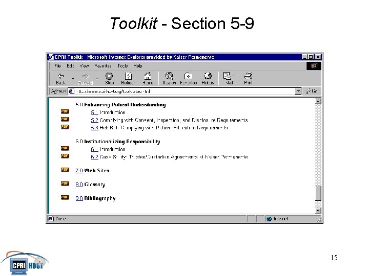 Toolkit - Section 5 -9 JHITA November, 2001 15 