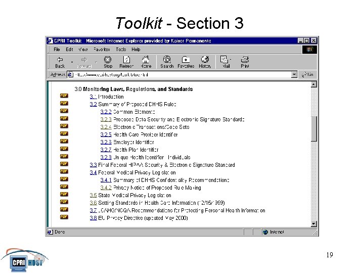 Toolkit - Section 3 JHITA November, 2001 19 