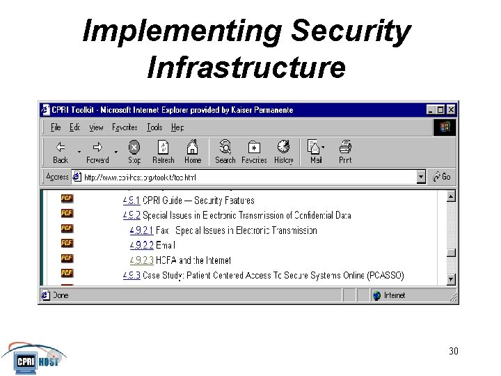 Implementing Security Infrastructure JHITA November, 2001 30 