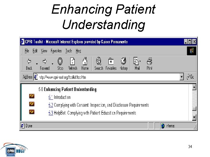 Enhancing Patient Understanding JHITA November, 2001 34 
