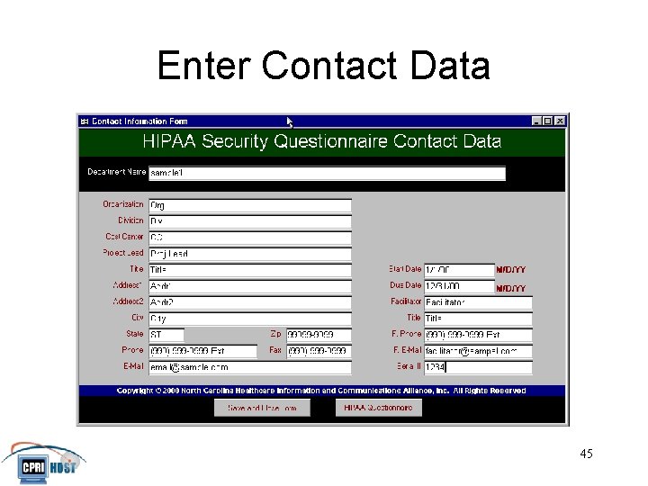Enter Contact Data JHITA November, 2001 45 