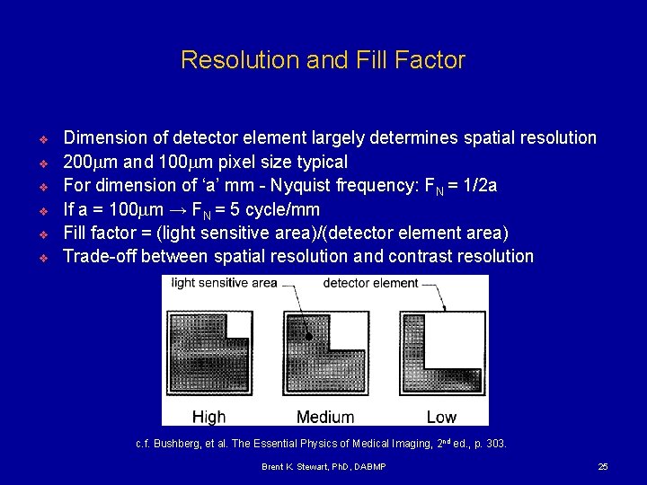 Resolution and Fill Factor v v v Dimension of detector element largely determines spatial