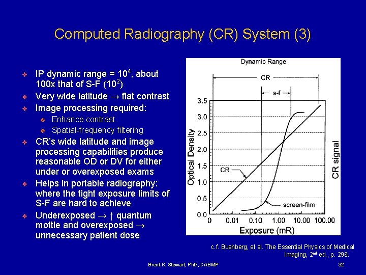 Computed Radiography (CR) System (3) v v v IP dynamic range = 104, about